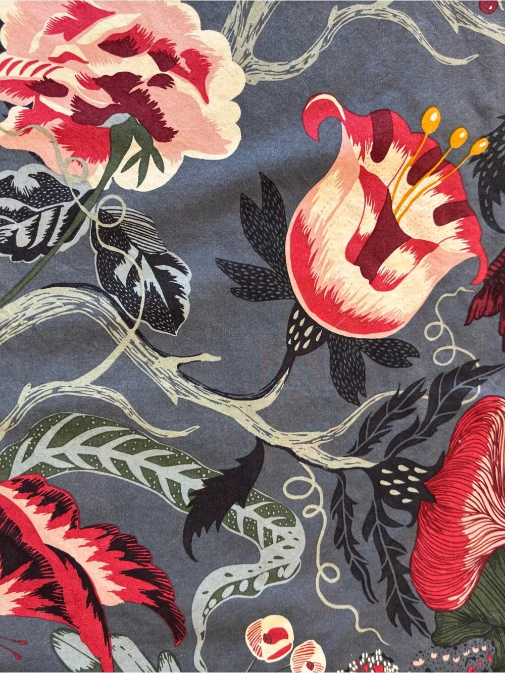 IKEA Filodendron pillow sham case Tropical birds floral dark gray red 23.5X29”